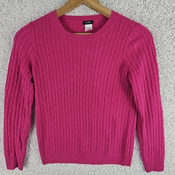 J.CREW Sweaters - J. Crew Pullover Cable Knit Sweater Size Small Wool Blend Fuchsia Hot Dark Pink